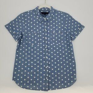 NWT Tommy Hilfiger Short Sleeved Button Down Shirt - Denim w/ white polka dots M